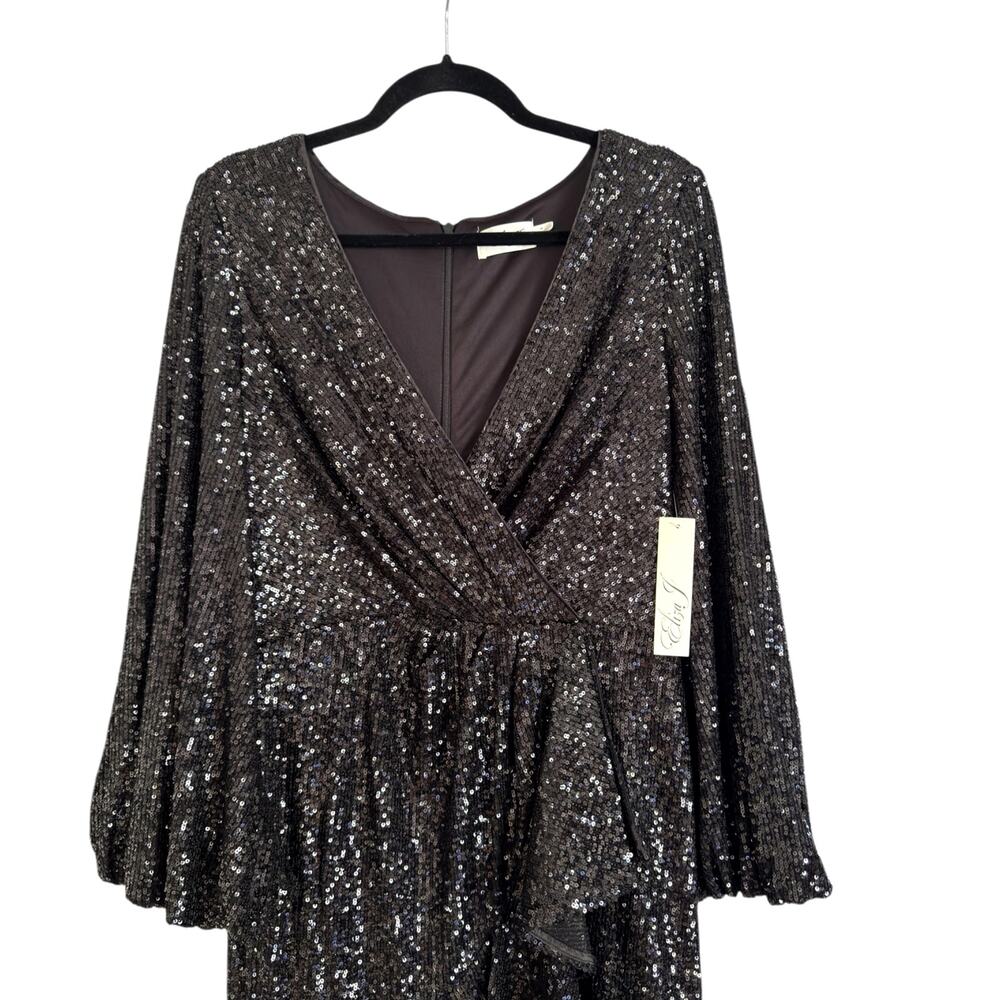 Eliza J Faux Wrap Sequin Dress size 10, Black | NEW $228 - Picture 3 of 4